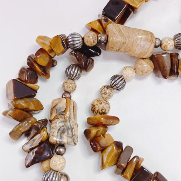 VTG Signed Relios Sterling Silver Tiger’s Eye Jasper Southwestern Necklace Boho - Picture 11 of 11